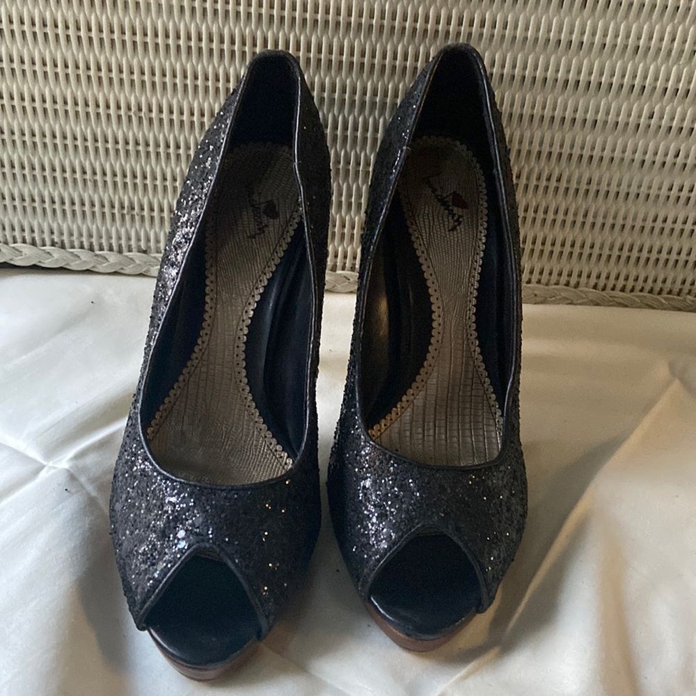 Black glitter heels